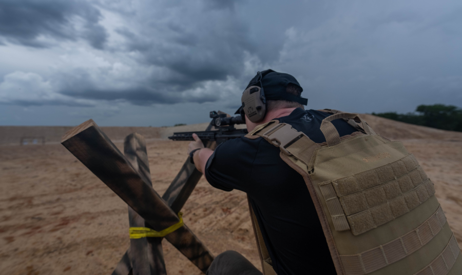 Shooter in a BulletSafe plate carrier at the range