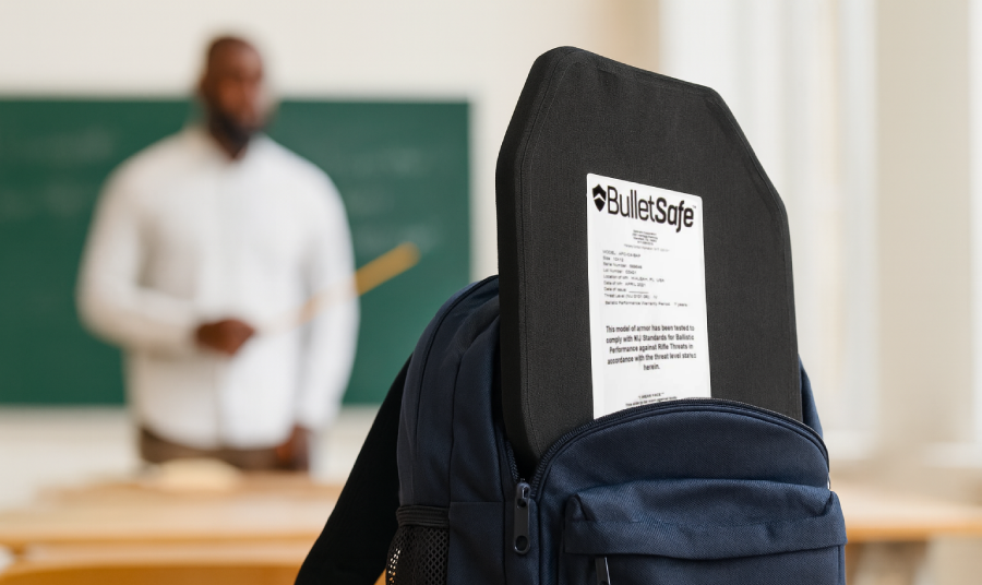 BulletSafe Level IIIA panel in a backpack in a classroom